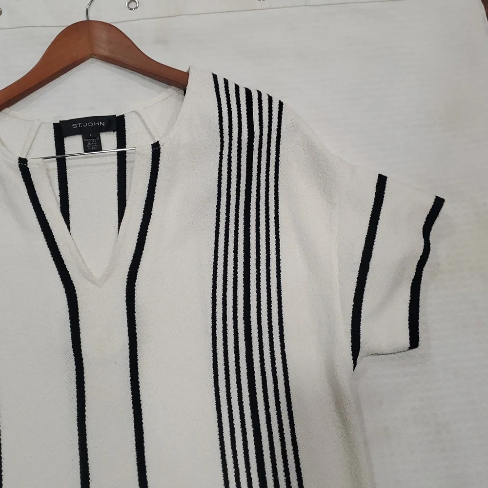 St John white black Terry Cloth  striped knit tunic dress size L - Picture 14 of 16